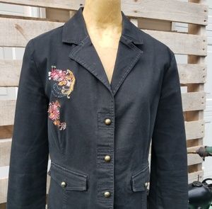 Black cotton jacket with colorful embroidery